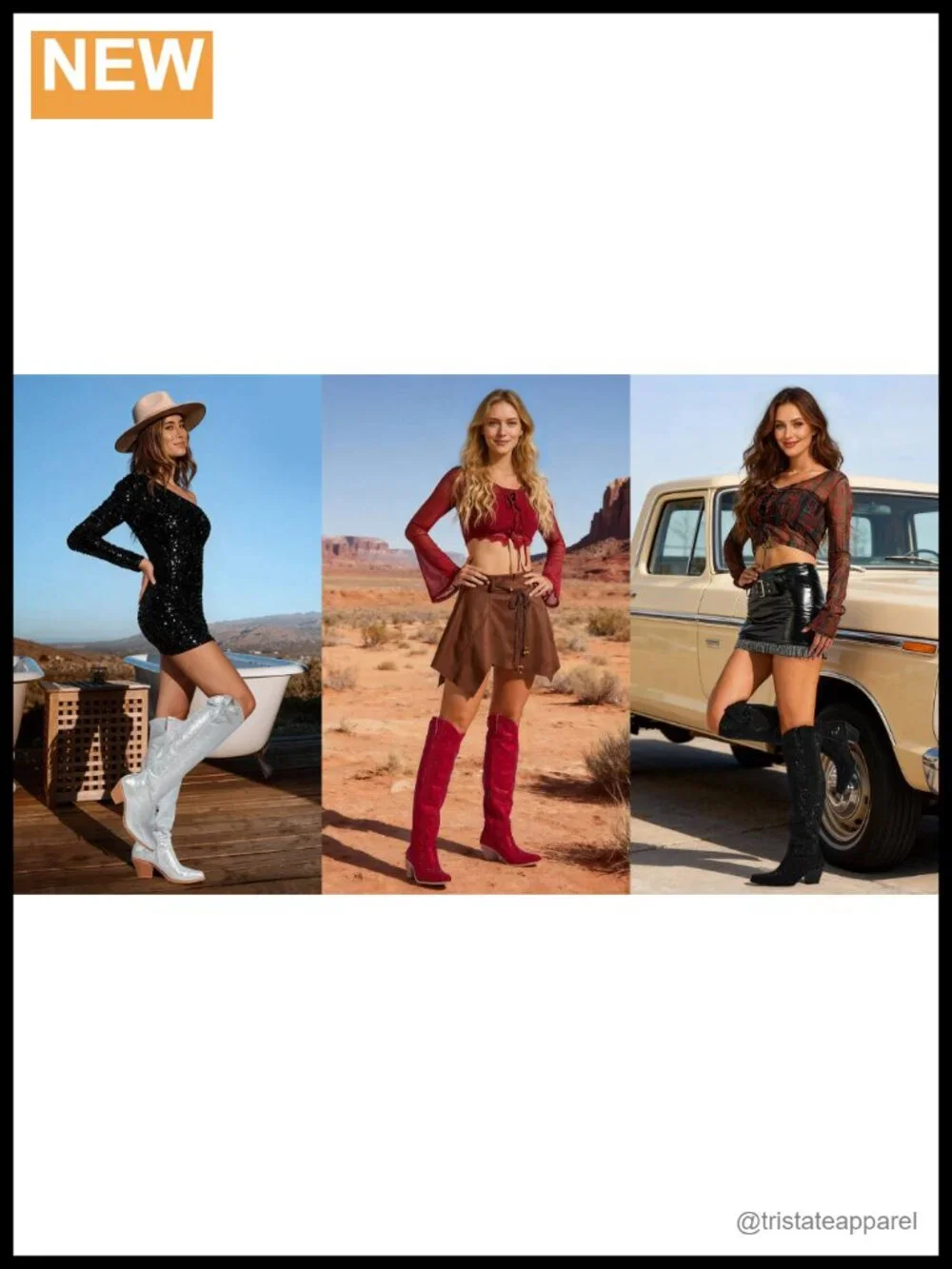 Over the Knee Cowgirl Rhinestone Boots with Block Heel